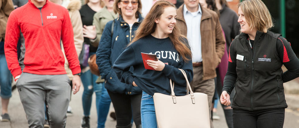 Open Day Guests On Equine Tour Laughing With Lecturer